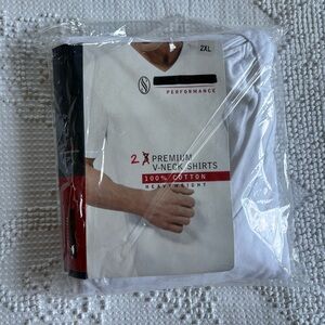 Stafford men’s size XXL set of *2* white 100% cotton v-neck‎ short sleeve shirts